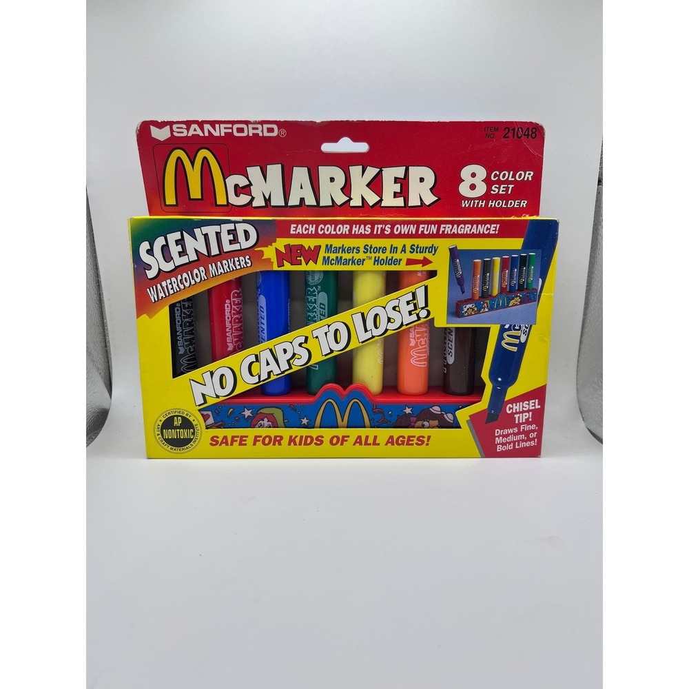 McDonald's McMarker Set Of 8 Scented Watercolor Markers W Holder 1994 NOS (3)